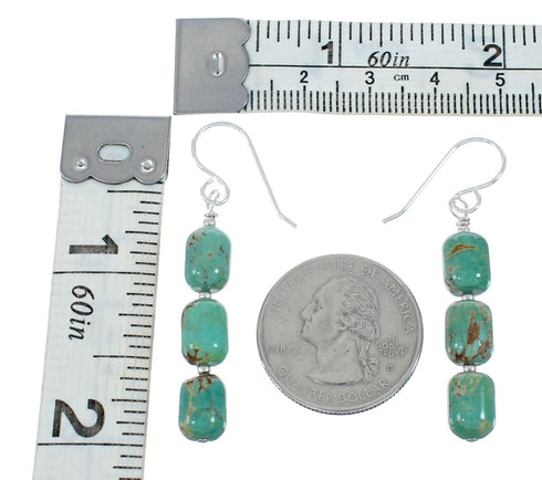 Genuine Sterling Silver Navajo Turquoise Bead Hook Dangle Earrings AX129914
